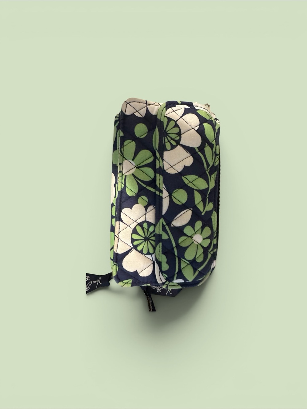 Vera Bradley Navy Quilted Floral Cosmetic Pouch with Green & Cream Flowers